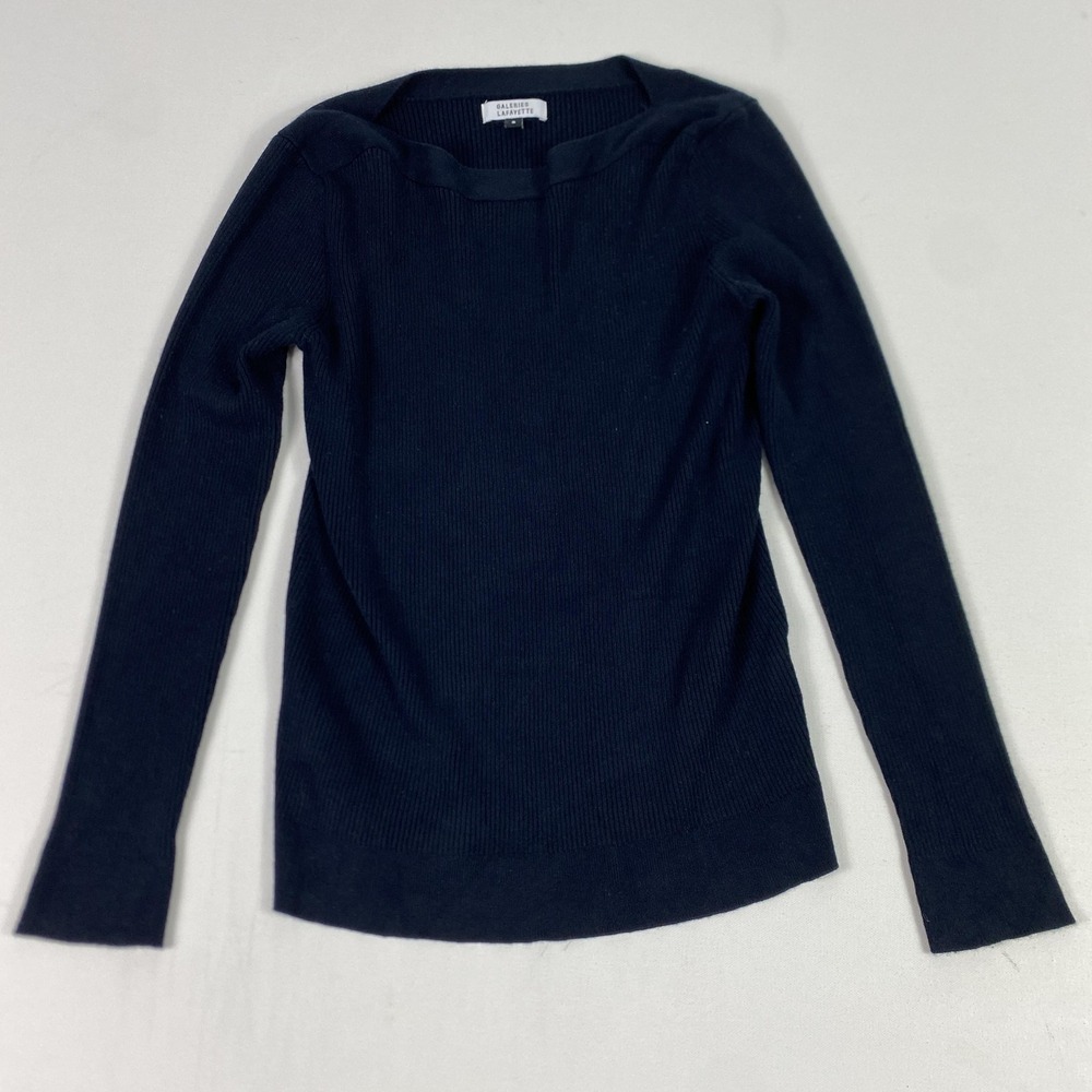 Galeries Lafayette Sweater Womens Small Blue Boat Neck Ribbed Knit Pullover